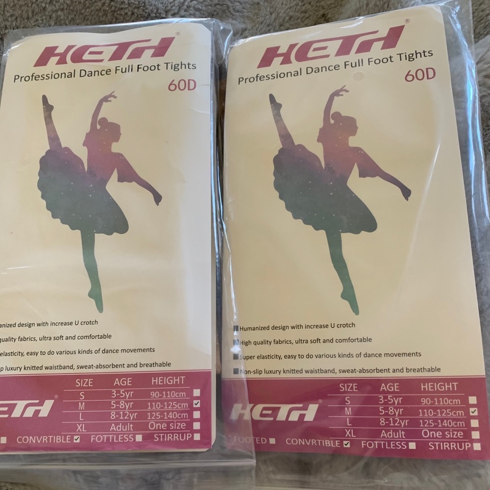Girls Convertible Dance Tights 2 pr